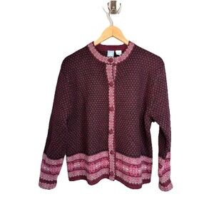 Vintage Frost Nordic Fair Isle Knit Cardigan Sweater 100% Wool Sz SMALL